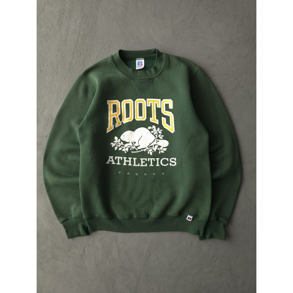 Vintage 80s Roots Athletics Canada Russell Athletic Green Crewneck Sweatshirt S